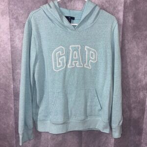 Vintage Gap Women Medium Light Blue Heather Logo Pullover Hoodie Sweatshirt
